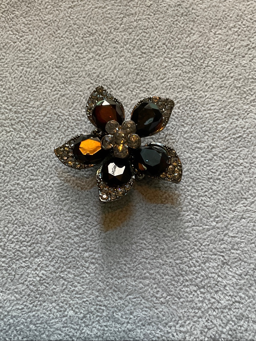 Women's Floral Crystal Brooch - Brown and Clear Accent